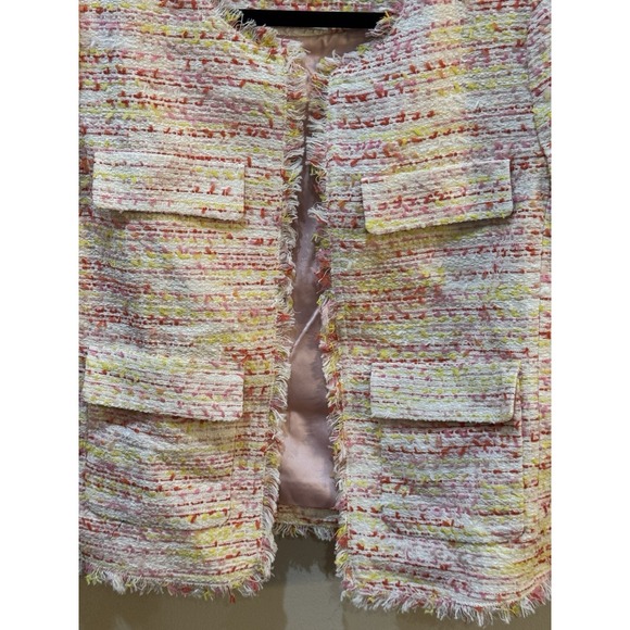 Kate Spade New York Multi Tweed Jacket Open Front Blazer Size 8 Pockets Spring - Picture 6 of 14